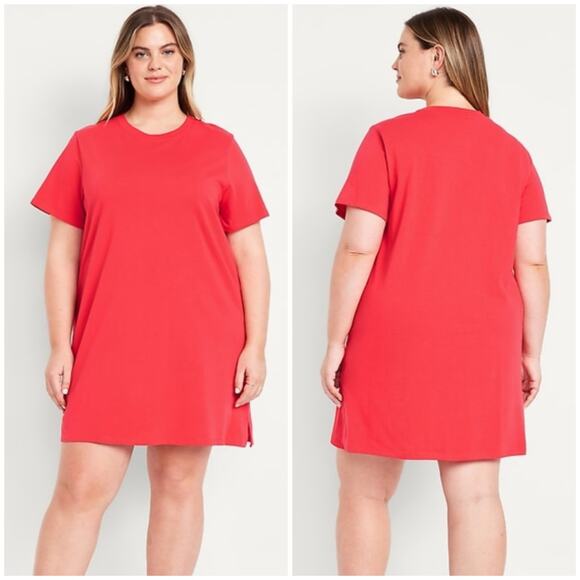 Old Navy Tall Vintage Crew-Neck Mini T-Shirt Dress Bright Coral XXL - Picture 1 of 10